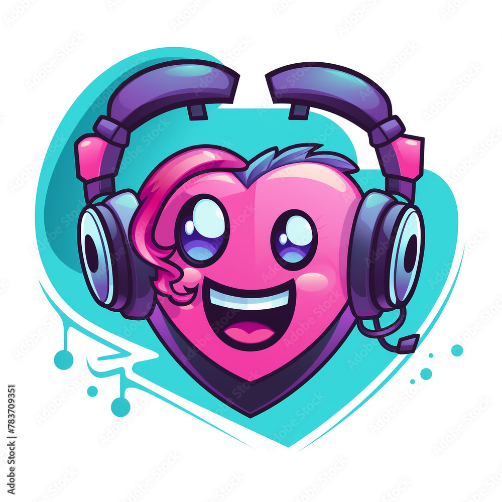 a vaporwave styled cartoon of a heart emoji wearing headphones and racing fast with no background сreated with Generative Ai a vaporwave styled cartoon of a heart emoji wearing headphones and racing fast with no background сreated with Generative Ai