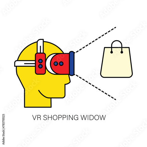 Vector Illustration of VR Retail Experience: with editable stroke.