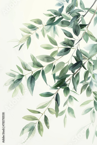 Beautiful watercolor illustration of graceful olive branches on a clean white background