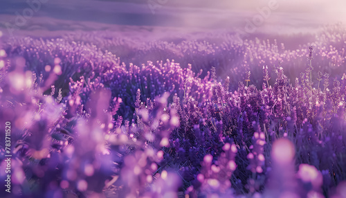 A field of purple flowers with a pinkish hue