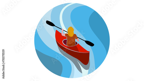 woman kayaking , flat color illustration
