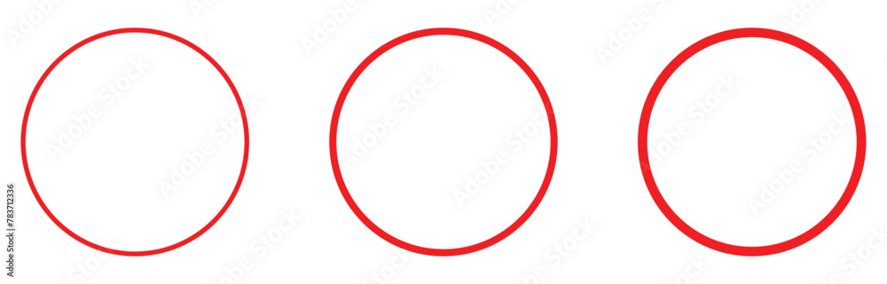 Set of hand drawn red circles and ovals. Highlight circle frames. Ellipses in doodle style. Vector illustration isolated on white background. Vector illustration. Eps file 326.