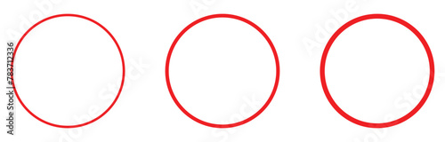 Set of hand drawn red circles and ovals. Highlight circle frames. Ellipses in doodle style. Vector illustration isolated on white background. Vector illustration. Eps file 326.