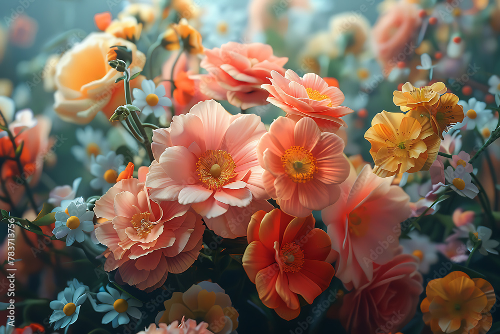 Vibrant floral wallpaper featuring a beautiful arrangement of colorful flowers in full bloom, creating an enchanting and refreshing backdrop for nature-inspired designs and elegant spaces	
