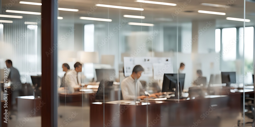 Blurred office with people working behind glass wall Blurred office with people working behind glass wall