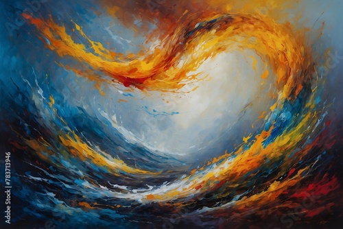 A painting of a wave with a splash of red and yellow © SynchR