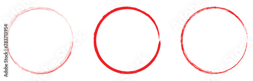 Red circle line hand drawn set. Highlight hand drawing circle isolated on white background. Round handwritten circle. For marking text, note, mark icon, vector. Vector illustration. Eps file 334. photo