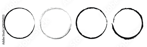 Hand drawn black circle brush sketch set. Grunge doodle scribble round circles for message note mark design element. Brush circular smears. Vector illustration. Eps file 342. photo