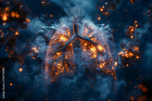 Lung health environmental diseases burning smoke fire, pulmonary disease, cancer concept