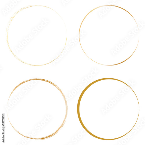 Hand drawn golden circle brush sketch set. Grunge doodle scribble round circles for message note mark design element. Brush circular smears. Vector illustration. Eps file 355. photo