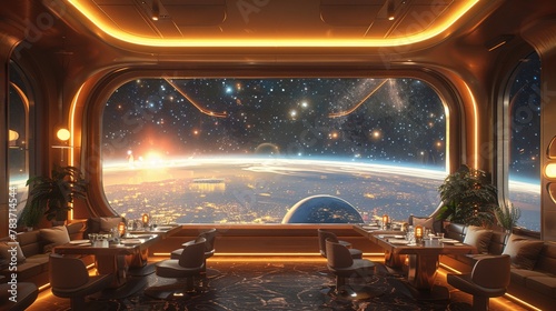 Space elevator cafe, enjoy a coffee with Earth views, gateway to the stars, unique dining