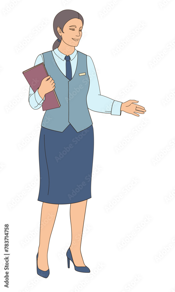 Restaurant staff smiling female character. Manager Restaurant staff smiling female character. Manager