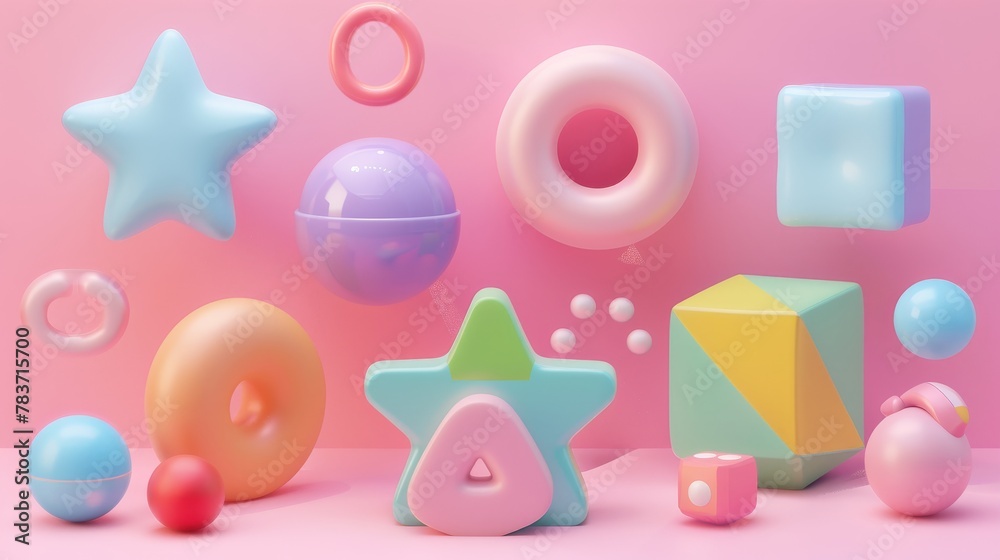 A collection of adorable 3d rendered floating shapes AI generated illustration A collection of adorable 3d rendered floating shapes AI generated illustration