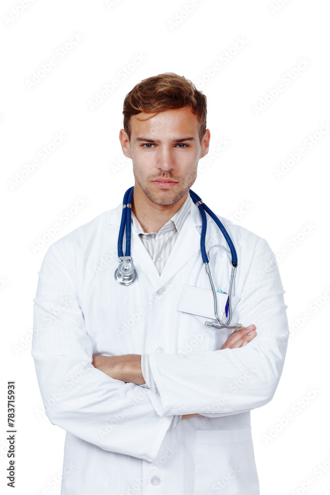 Hospital, doctor and portrait of man with crossed arms for medical career, job and work in studio. Professional, healthcare and person with stethoscope for cardiology, pulmonary service and wellness Hospital, doctor and portrait of man with crossed arms for medical career, job and work in studio. Professional, healthcare and person with stethoscope for cardiology, pulmonary service and wellness