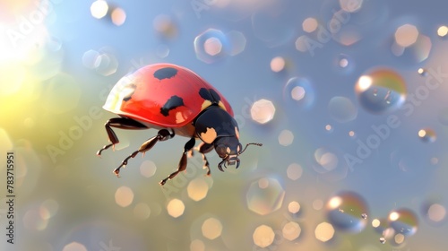 A delightful 3d rendered flying ladybug AI generated illustration