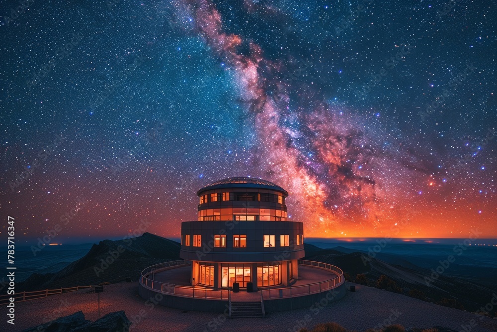 Interstellar observatory deck, stargazing, celestial events, cosmic wonder - obrazy, fototapety, plakaty 