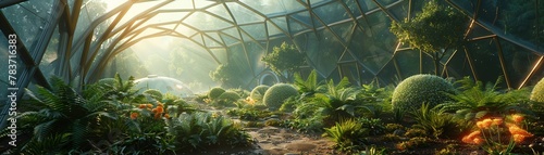 Space colony greenhouse, biodome with Earths flora, preserving nature off-worlder photo