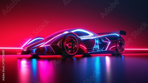 A futuristic supercar in a neon-infused 3d render   AI generated illustration