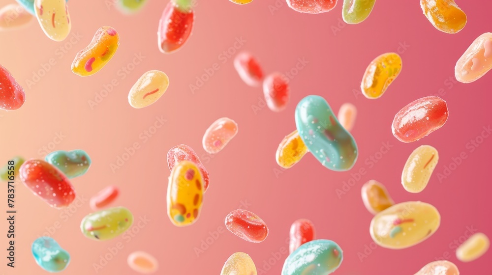 A grouping of flying jelly beans in various colors AI generated illustration A grouping of flying jelly beans in various colors AI generated illustration