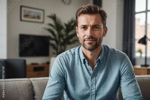 Portrait of confident man in living room