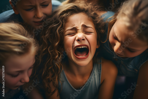 crying girl school team bullying addiction stress photo