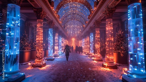 An enchanted winter ball in Russia, with ice sculptures that waltz and snowflakes that sing