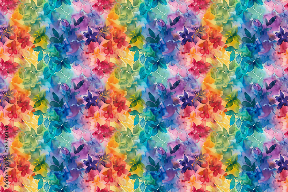 Watercolor seamless pattern of multicolored flowers on white