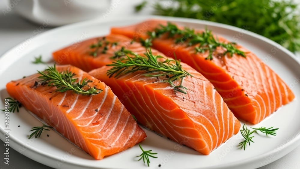 Deliciously fresh salmon fillets ready to be savored Deliciously fresh salmon fillets ready to be savored