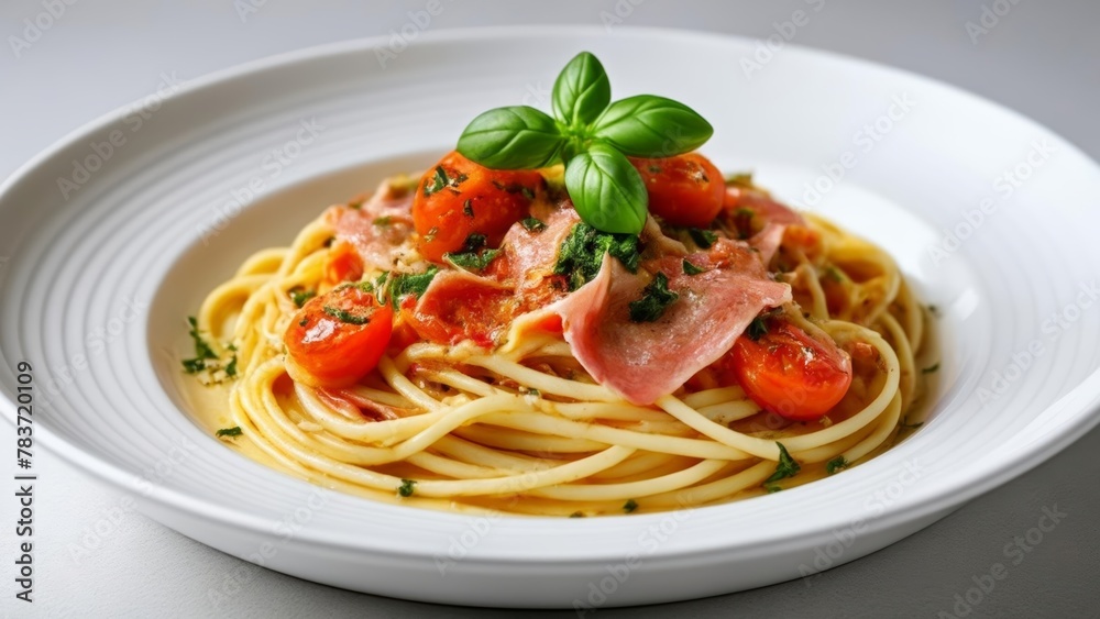  Delicious pasta dish with fresh basil and cherry tomatoes