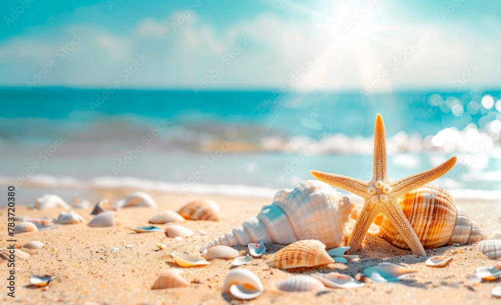 Starfish and Seashells Basking Under the Sun on a Sandy Beach