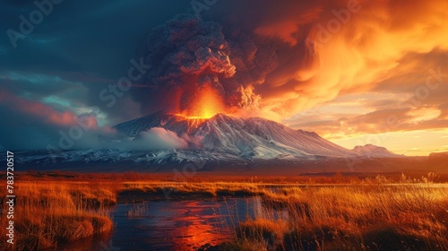 A captivating view of Icelandic volcanoes against a dramatic sky photo