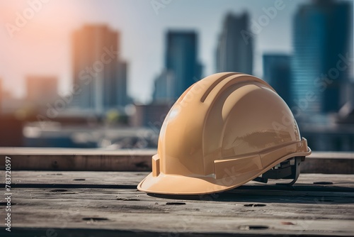 Blurred construction building background with helmet hard hat illustration