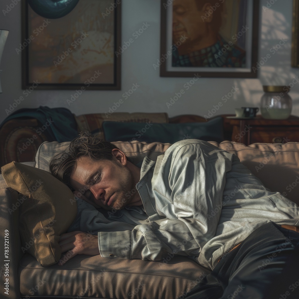 A man sleeping in sofa after a hard work day