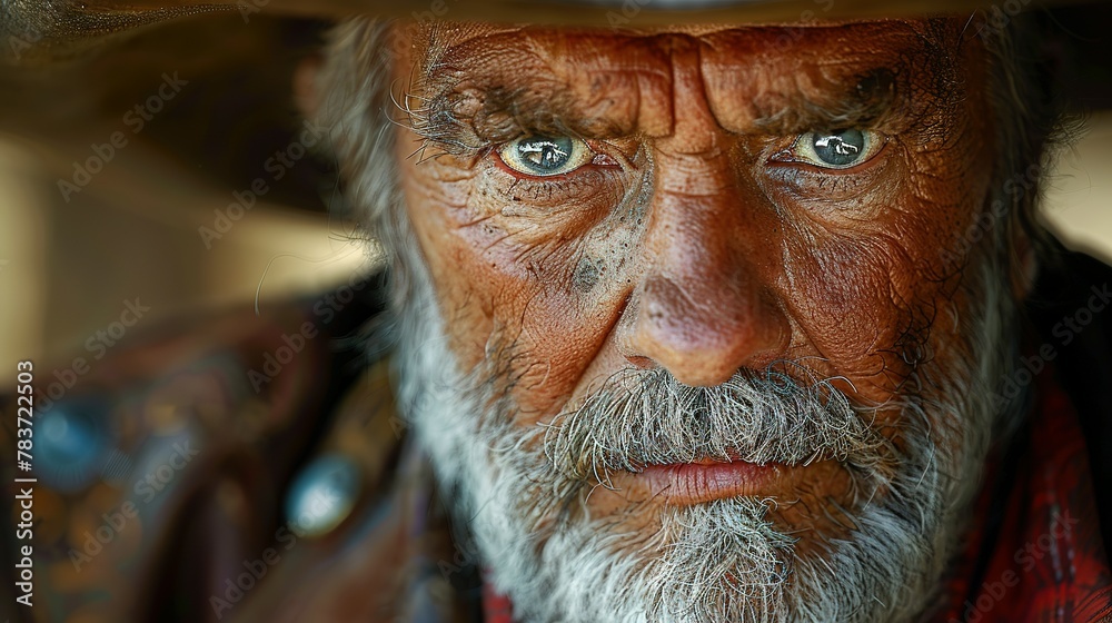 Hombre mayor con sombrero vaquero, retrato cowboy anciano con mirada expresiva