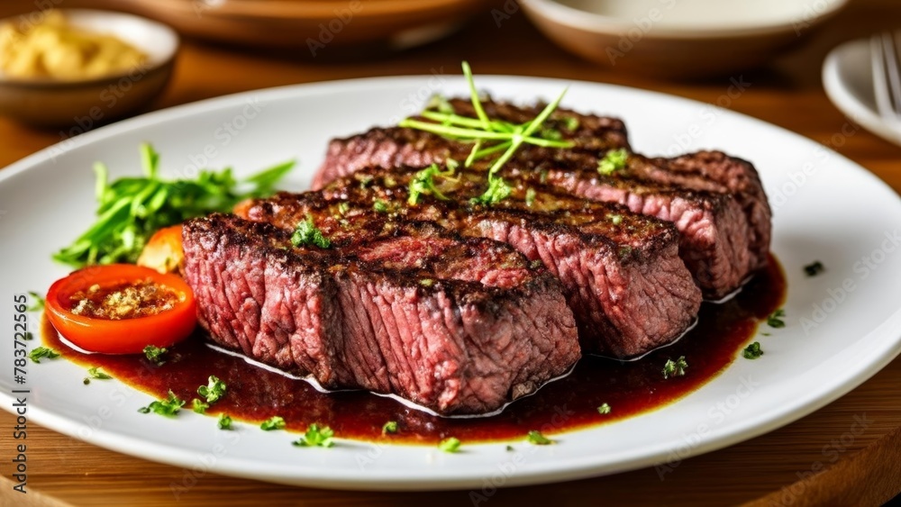 Deliciously grilled steak ready to be savored Deliciously grilled steak ready to be savored