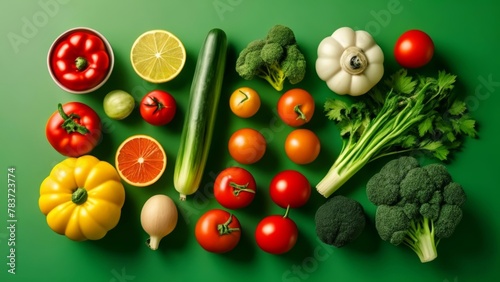  Fresh produce on a vibrant green background © vivekFx