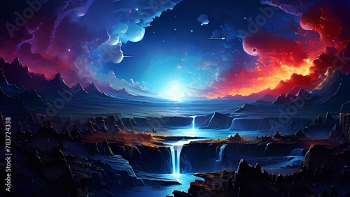 Ai Generate Illustration of Night time Fantasy. Abstract wallpaper Backgrounds
