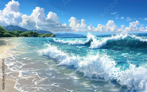 Ocean waves background,created with Generative AI tecnology. © henvryfo