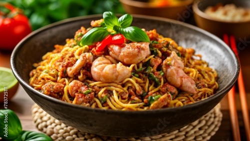  Delicious shrimp stirfry with noodles ready to be savored
