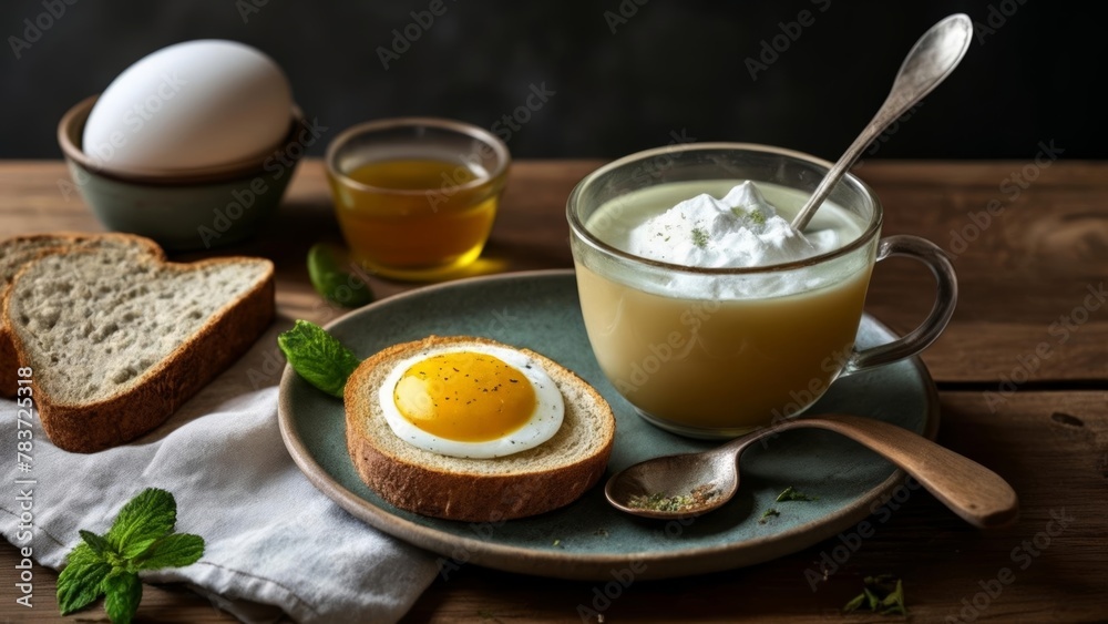 A wholesome breakfast setting ready to be enjoyed A wholesome breakfast setting ready to be enjoyed