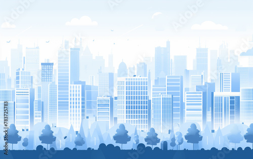 Flat style illustration of city buildings,created with Generative AI tecnology.