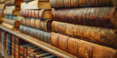 Bookshelf with literature classics, labeled sections, close-up, inviting read