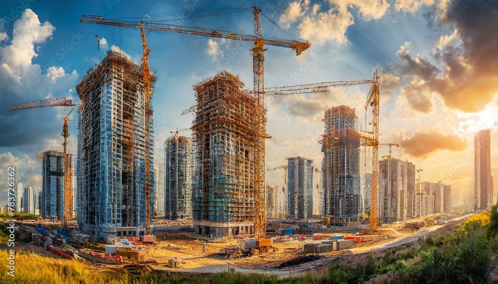 generic under construction site as mega residential towers complex for ...