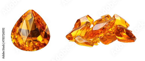 Set of amber stones isolated on white background. 3d rendering.