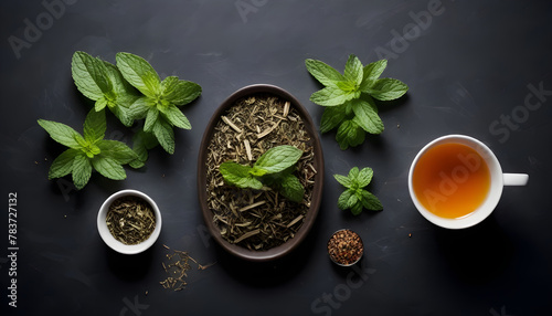 Top view of peppermint dried leaves tea with spoon 4