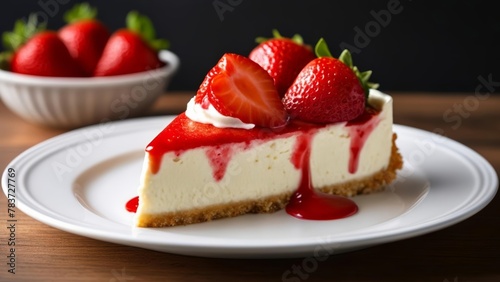  Delicious strawberry cheesecake ready to be savored