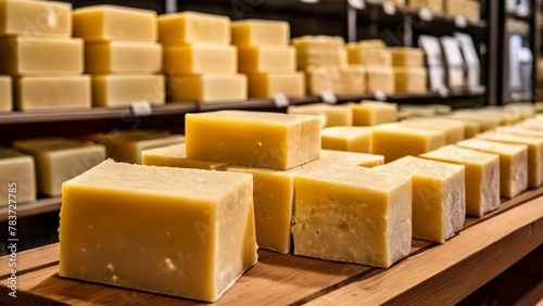  A variety of cheese blocks on display