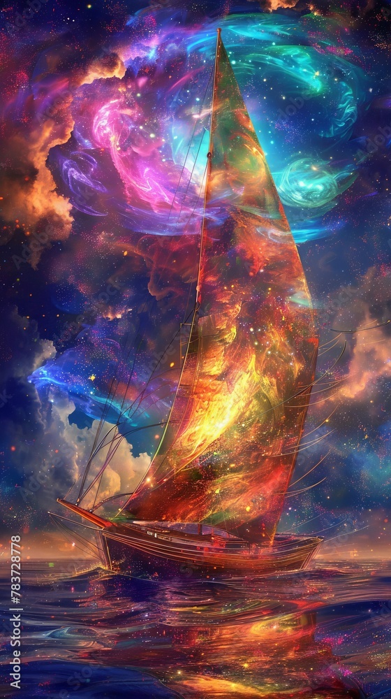 cosmic-sailboat-journey-astral-sky-nebula-digital-art,Cosmic Sailboat Journey Through Astral Skies and Vibrant Nebulas: A Digital Art Masterpiece