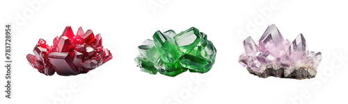 multicolored crystal gems isolated on white background with clipping path.