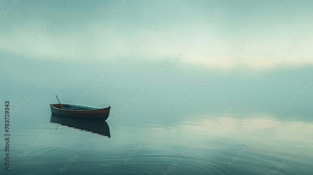 A misty morning with a lone boat